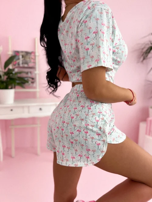 KOMPLET PIŻAMKA DAMSKA FLAMINGI